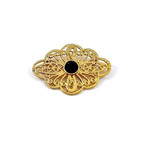 Vintage Oval Filigree Cabochon Gold Tone Brooch